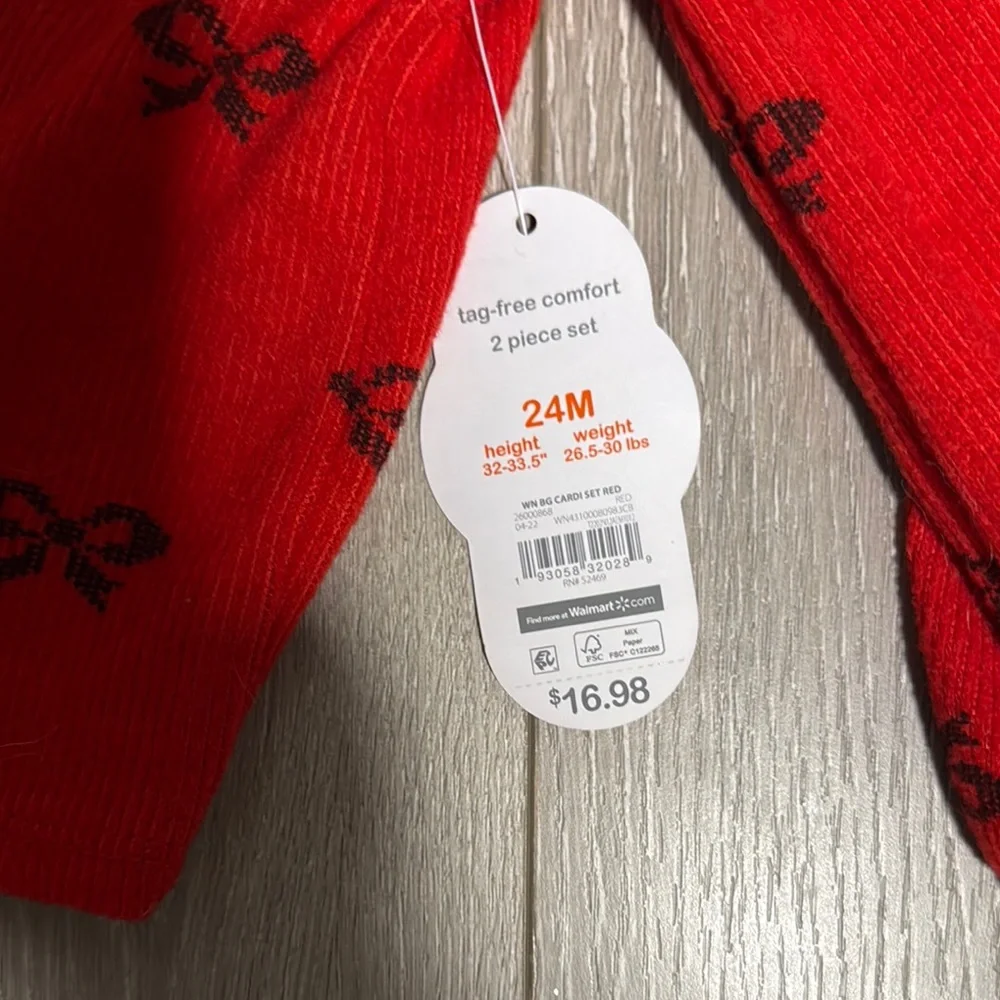 2 Kids Pajamas Set - Red and White with Ribbon Print 24 mo - Picture 6 of 7